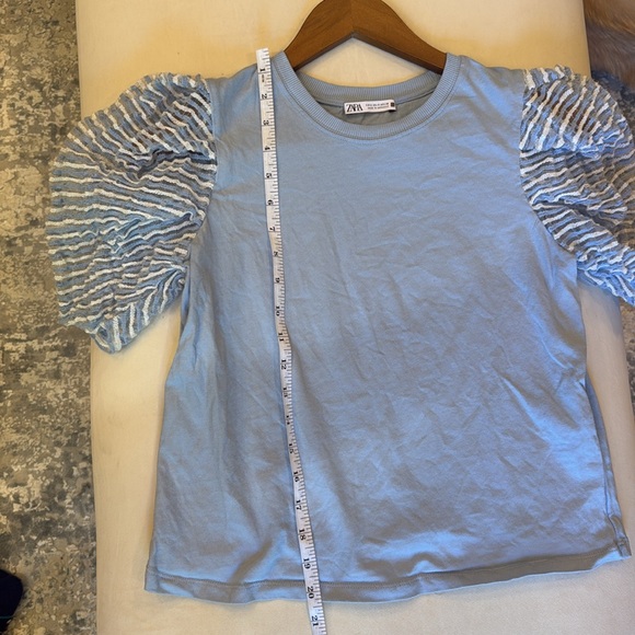Zara Blue Puff Sleeve Top Size S - Picture 7 of 8